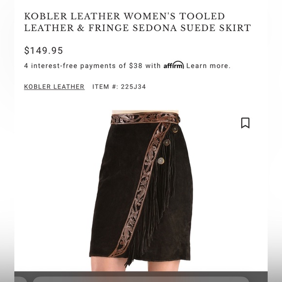 Kobler suede XL sz 12 skirt with fringe - Picture 6 of 7